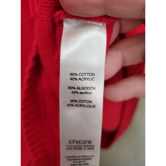 CHICO'S Cotton Blend Red Dolman Sleeve Cowl Neck Fringed Sweater Tunic Size 2(L) - Picture 5 of 7